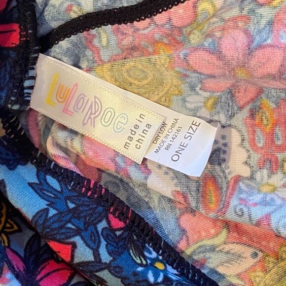 1249 LuLaRoe Leggings Size OS Grey Pink Floral Print New - Picture 2 of 4